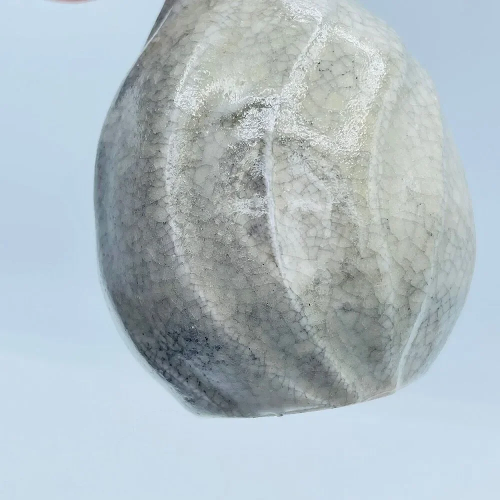 Vintage Signed Studio Pottery Vase Hand Thrown Marbled Swirl Glaze Grey White